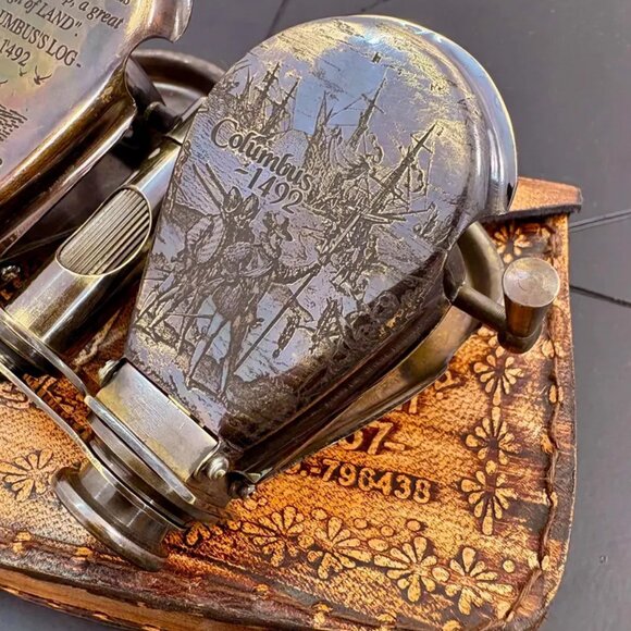 Brass Spyglass Folding Binocular Nautical Adventure in Handmade Leather Box Gift - Picture 9 of 11